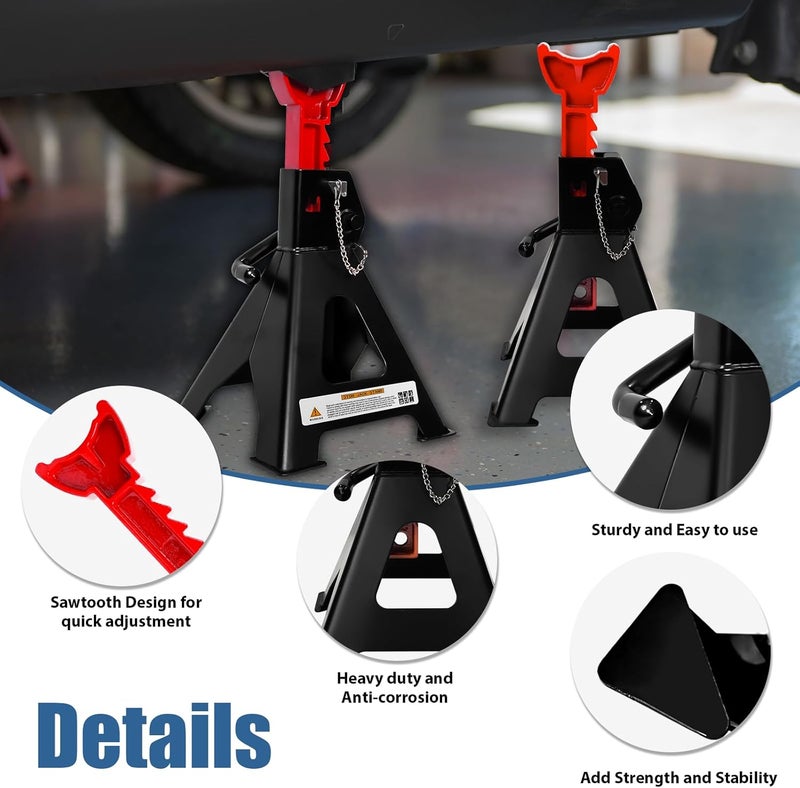 FITHOIST 3 Ton Jack Stands Heavy Duty (6,600 LBs Capacity), Car Jack Stand for Trucks with Double Pin Locking & Rubber Pads, 11.22"-16.54" Adjustable for Garage, Home, Vehicle Lifting, 1 Pair Black - Image 4